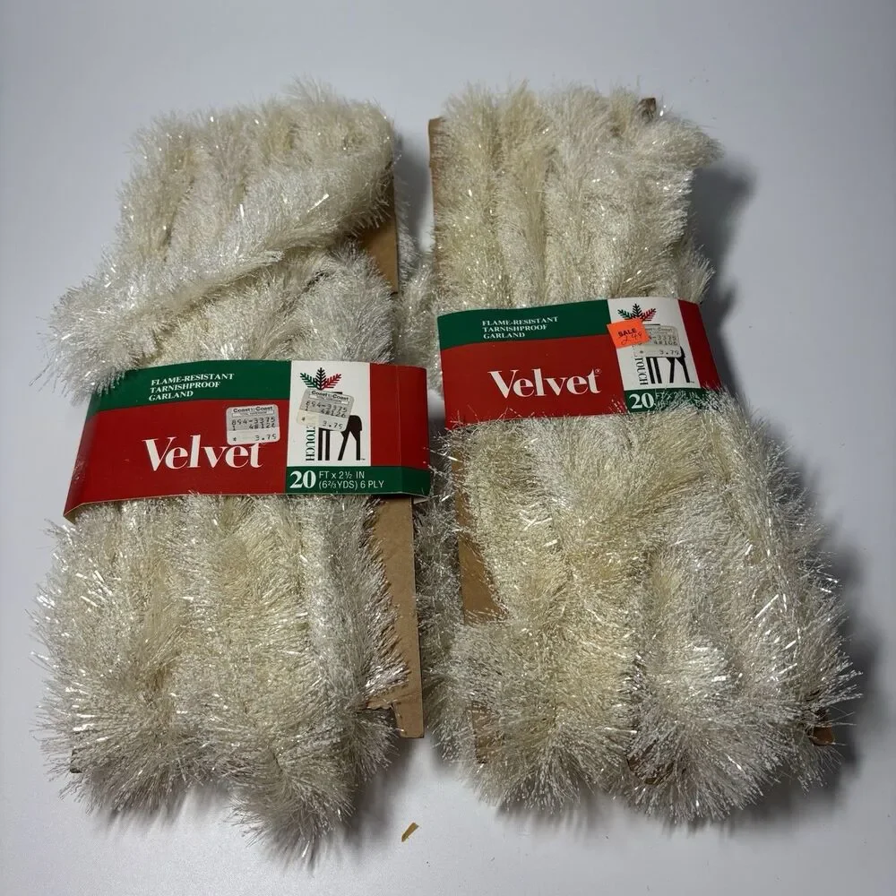 Vintage Tinsel Garland Cream Christmas Tree Garland Flame Resistant Made USA